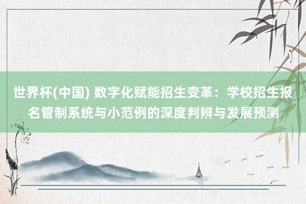 世界杯(中国) 数字化赋能招生变革：学校招生报名管制系统与小范例的深度判辨与发展预测