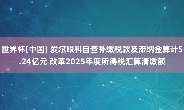 世界杯(中国) 爱尔眼科自查补缴税款及滞纳金算计5.24亿元 改革2025年度所得税汇算清缴额
