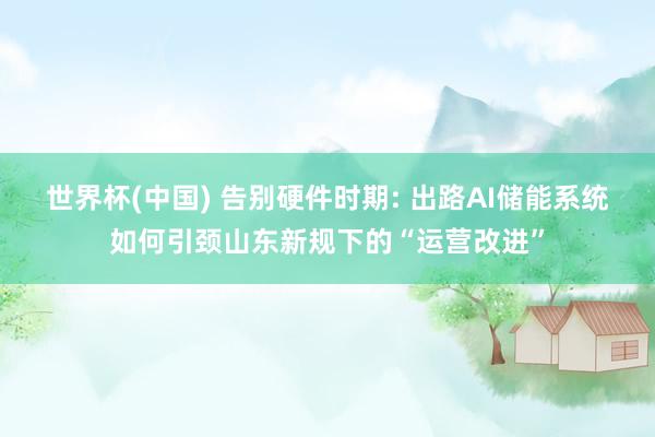 世界杯(中国) 告别硬件时期: 出路AI储能系统如何引颈山东新规下的“运营改进”