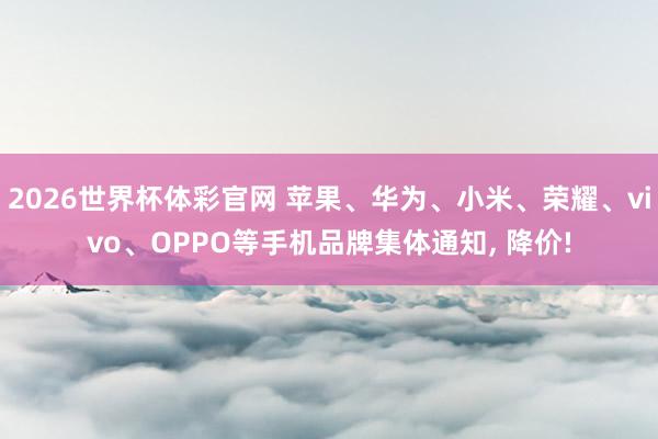 2026世界杯体彩官网 苹果、华为、小米、荣耀、vivo、OPPO等手机品牌集体通知， 降价!