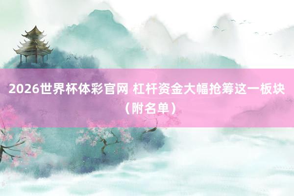 2026世界杯体彩官网 杠杆资金大幅抢筹这一板块（附名单）