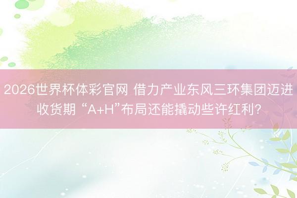 2026世界杯体彩官网 借力产业东风三环集团迈进收货期 “A+H”布局还能撬动些许红利?