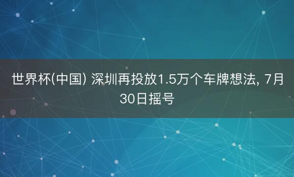 世界杯(中国) 深圳再投放1.5万个车牌想法， 7月30日摇号